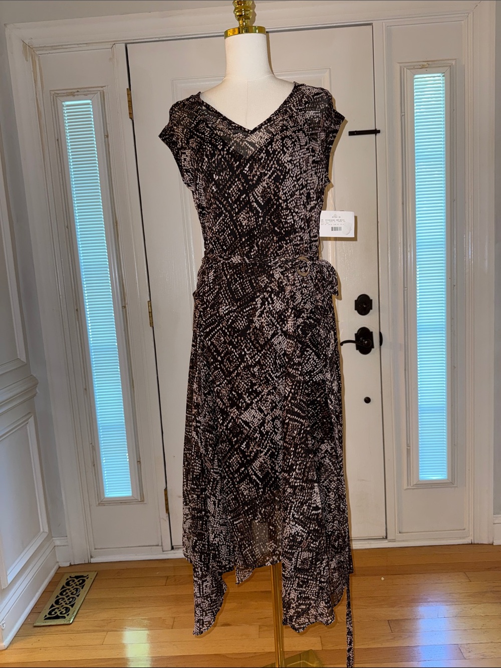 DKNY Black and White High-Low Midi Dress